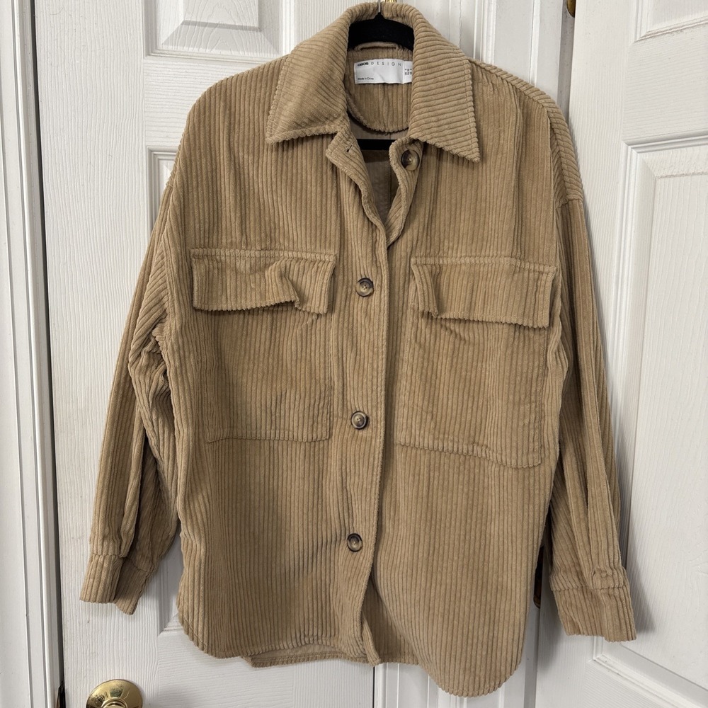 ASOS Design Cord Shacket Wide Wale Corduroy Button Up Jacket Stone Womens 0